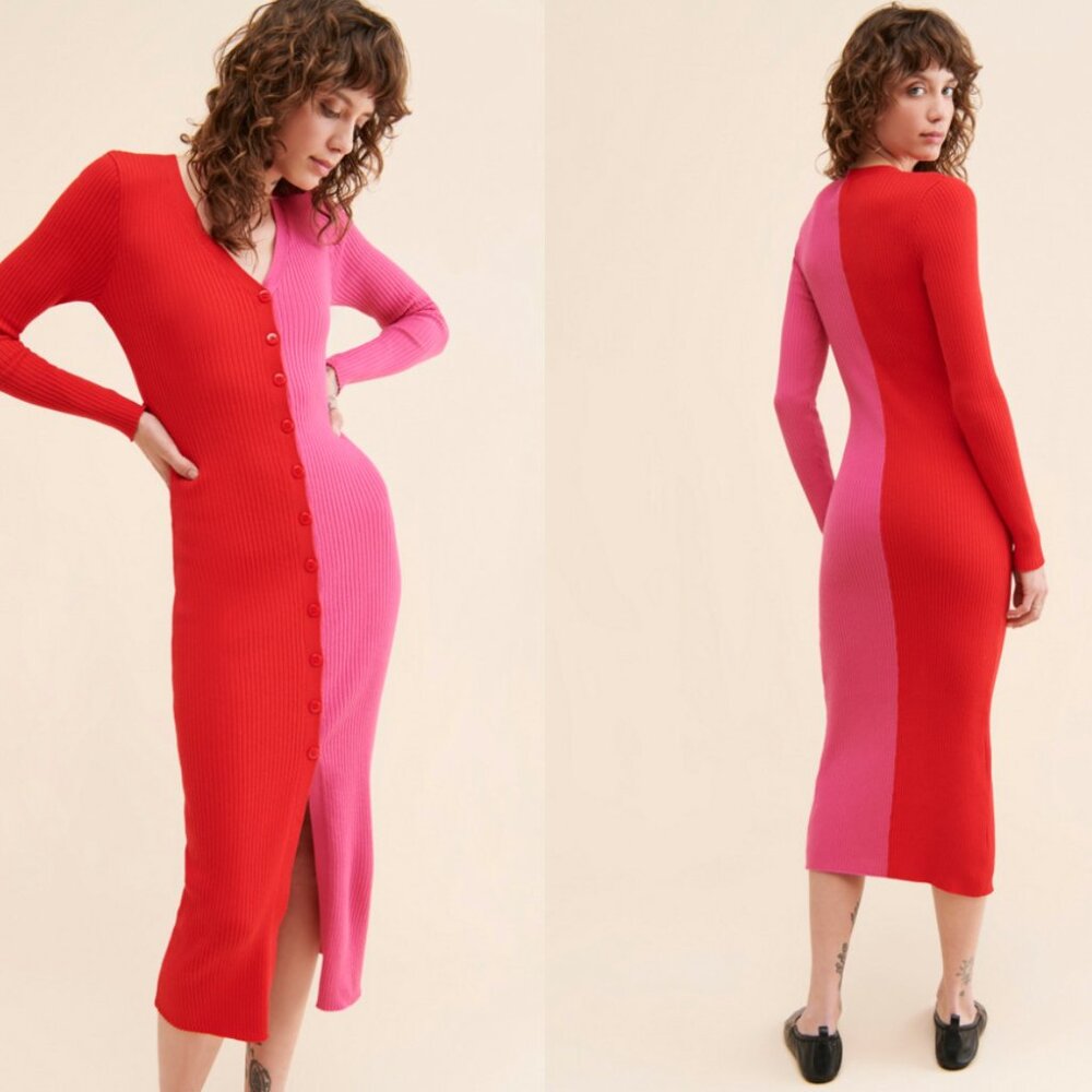 En Elly Colorblock Sweater Dress Size L